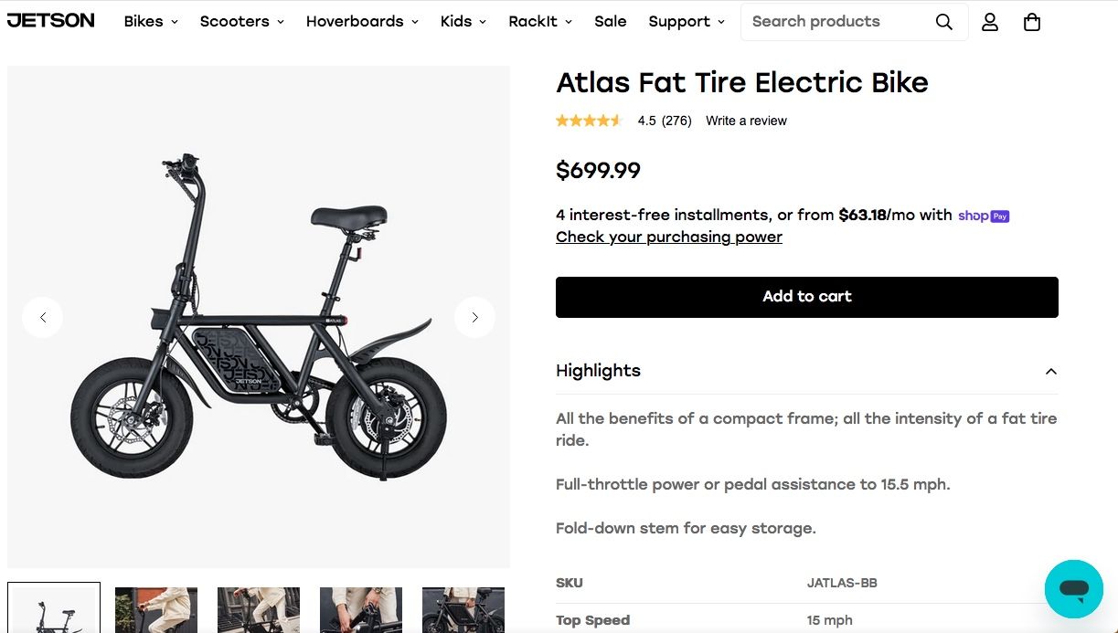 New In Box Jetson Atlas flat tire folding E-bike electric bicycle
