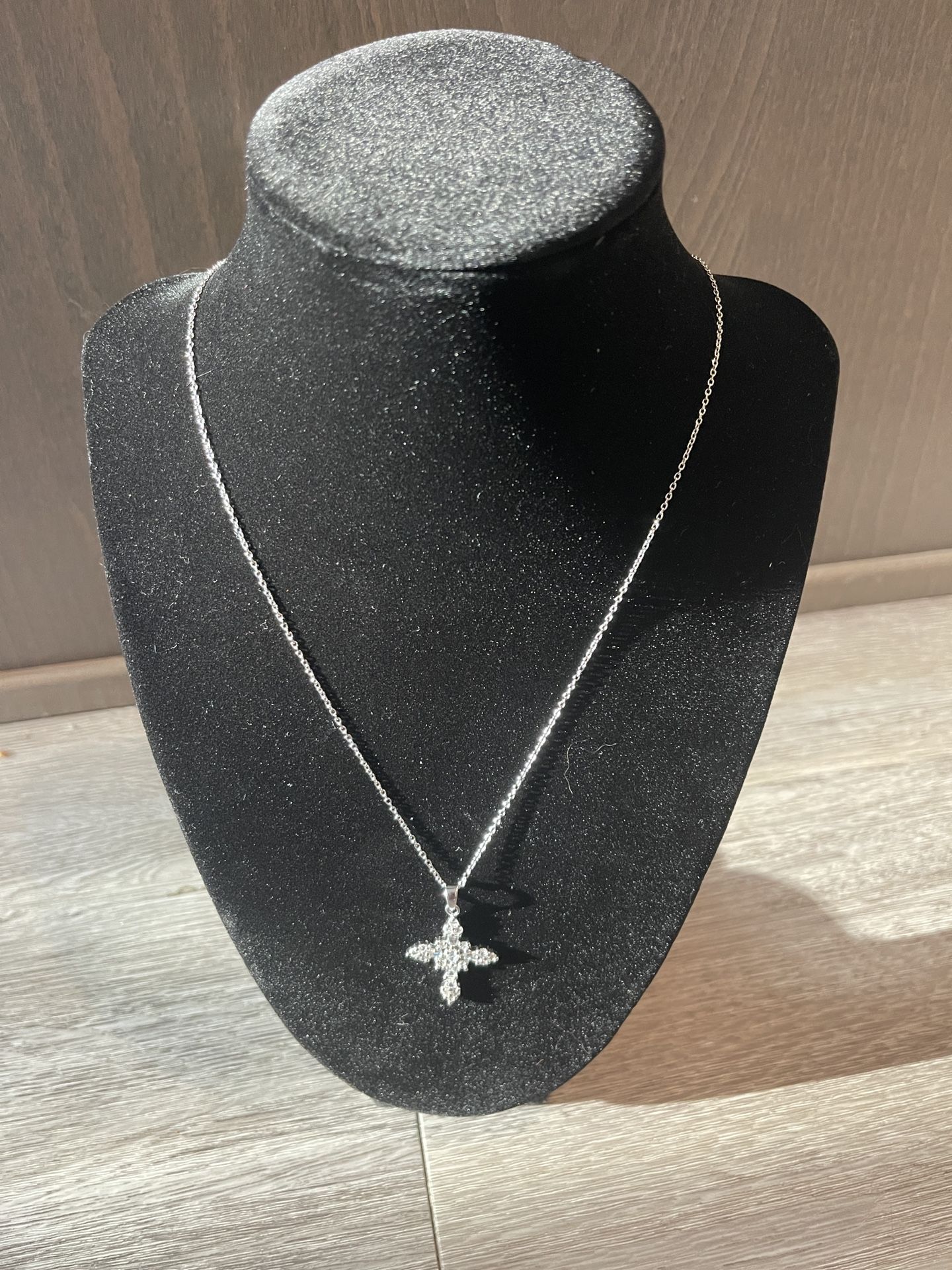 $25 – .925 Sterling Silver White Sapphire Cross Necklace