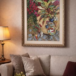 Large Framed Floral Still Life Wall Art Bombay Company Decor 35x42 Heavy Frame 