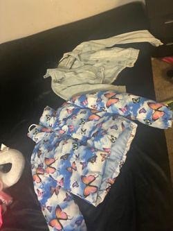 Butterfly Print Puffer Jacket and Denim Vest