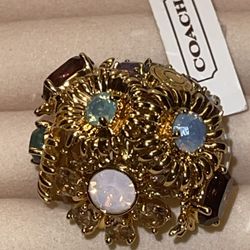 Vintage COACH Gold Tone Multicolor Flower Bouquet Ring Brand New Size 8