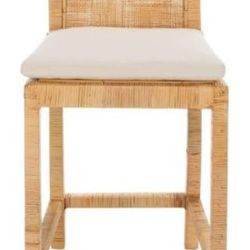 Safavieh TOJO CANE COUNTER STOOL W/CUSH, Cane/White Solid Wood 24-inch Counter 