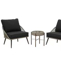 Origin 21 Plymouth Cove 3-Piece Wicker Patio Conversation Set with Gray Cushions

