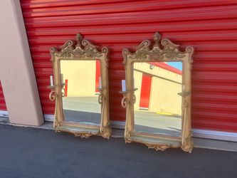 Pair of Ornate Baroque Wall Mirrors with Candle Sconces