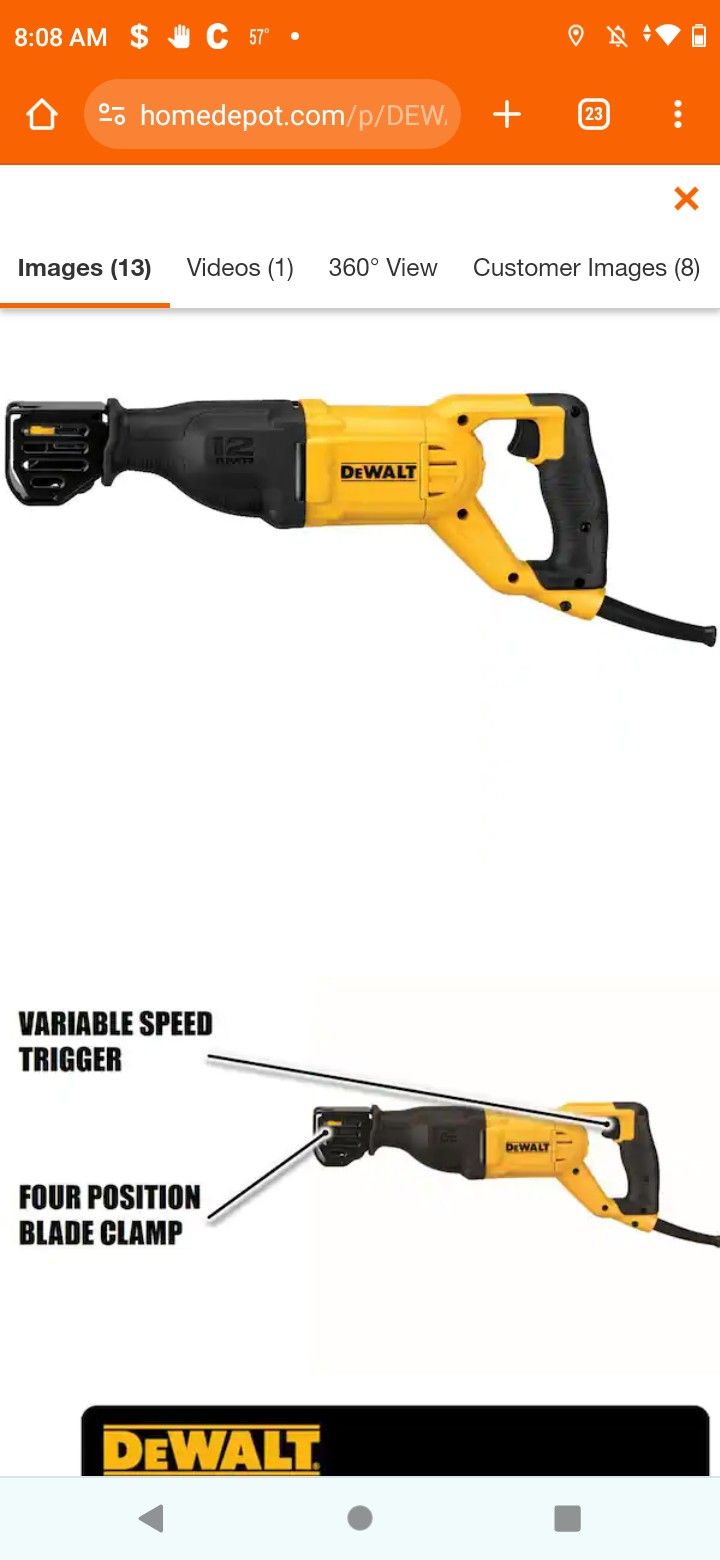 DEWALT
12 Amp Corded Variable Speed Reciprocating Saw