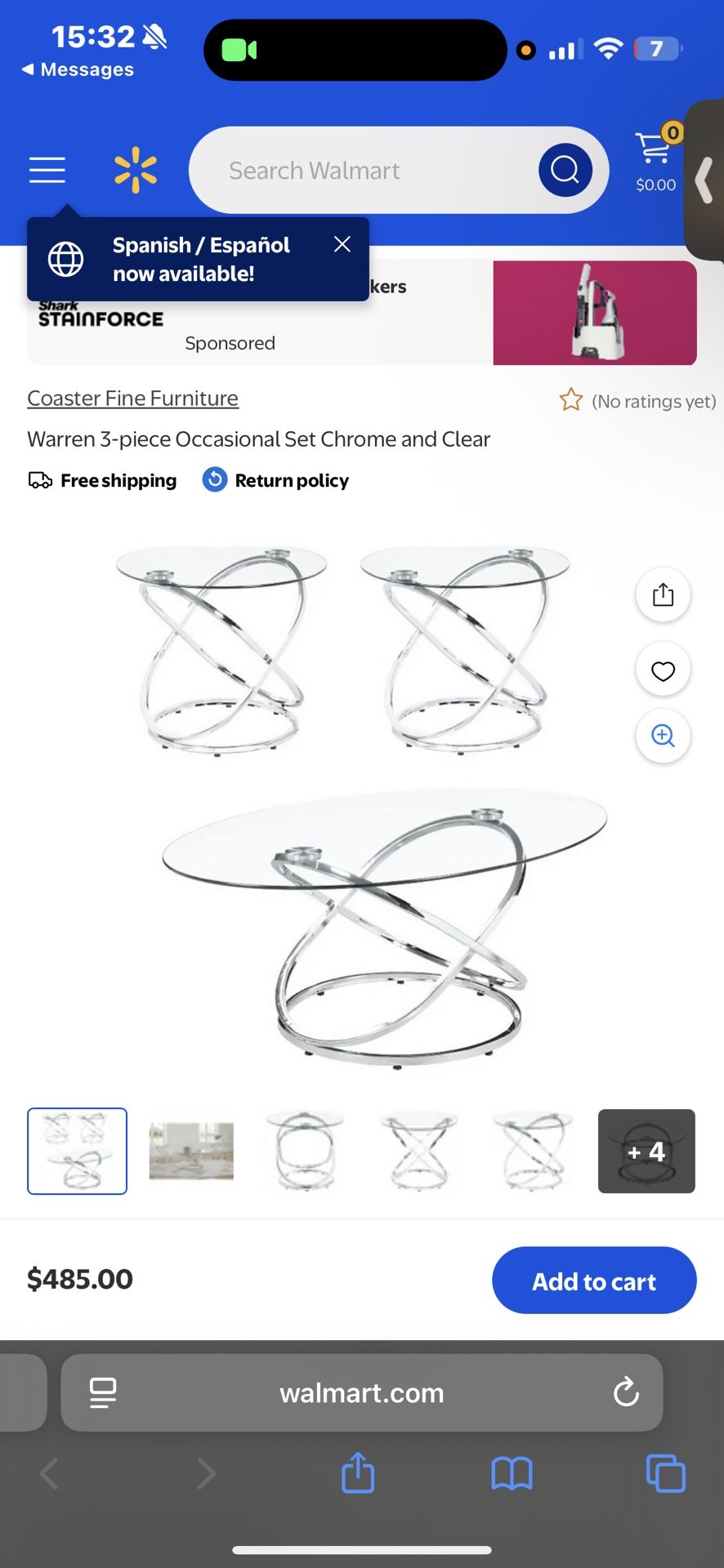 3-piece Occasional Set Chrome and Clear