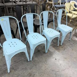 Metal Dining Chairs | Set of 4 | Blue | Stackable Tolix Side Chairs with Backrest