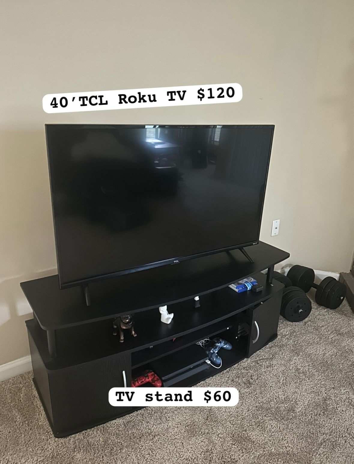 40” TCL Roku TV & stand