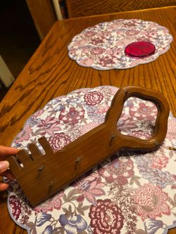 vintage wood key holder shaped like key | mid century 6 hooks