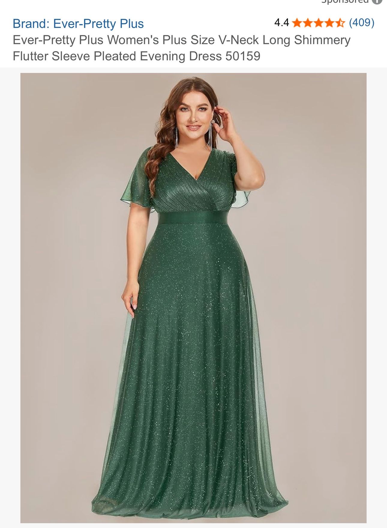 BRAND NEW Ever Pretty Plus Women's Plus Size V Neck Long Shimmery Flutter  Sleeve Pleated Evening