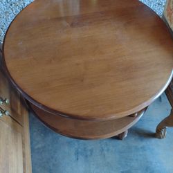 Antique Two Tier Round Side Table Excellent Solid Wood