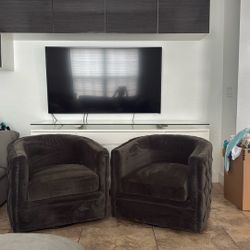 Gorgeous Charcoal swivel Ralph Lauren Suede Chairs 