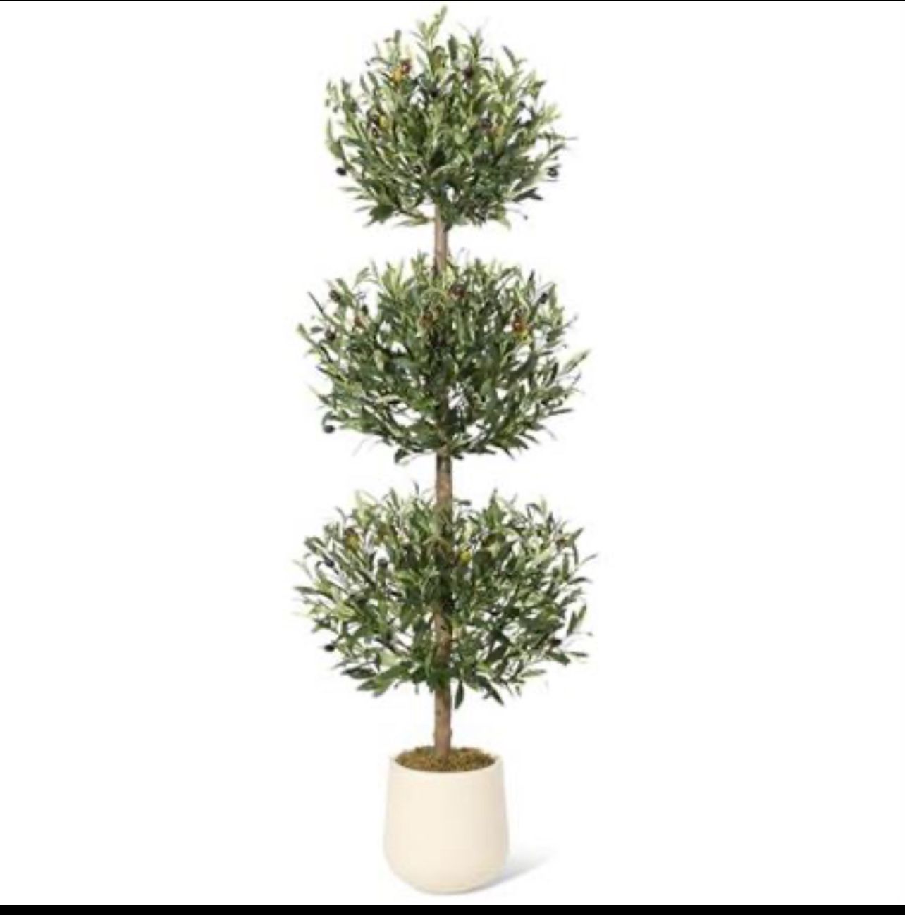 5FT Artificial Olive Triple Ball Topiary Trees with Moss & Inner Pot, Outdo