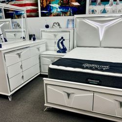 4th Of July Pre Sale🇺🇸Stunning White Modern 5pc Bedroom Furniture Set With LED Lighting $1999🇺🇸