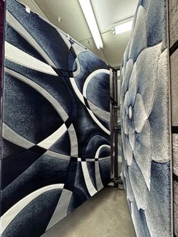 Large Navy Blue Abstract Area Rug