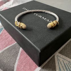 David Yurman Helena Bracelet 925 Silver and18K Yellow Gold Domes and Pave Diamonds