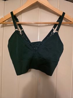 Torrid Dark Green Ribbed Lace-Trim Bralette