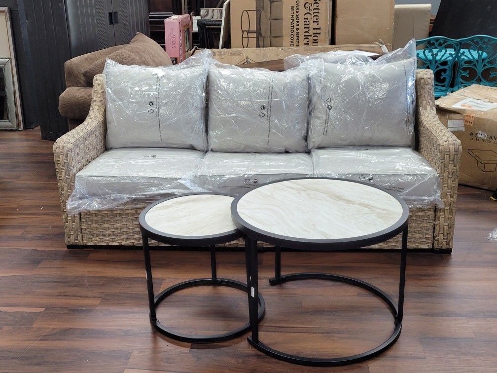 New Wicker Sofa & Double Table Outdoor Patio