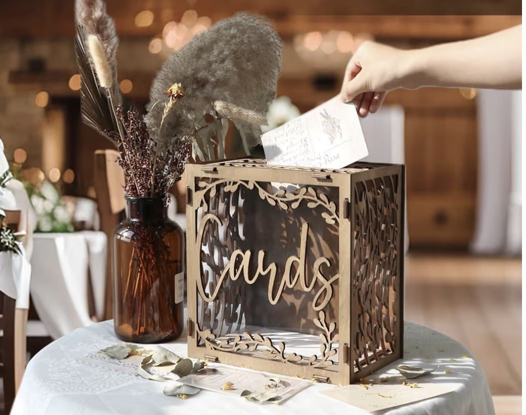 Wedding Essentials - Card Box, Dress Hanger, Table Numbers, Champagne Glass Charms