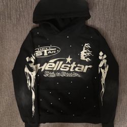 Hellstar Black Hoodie White Flames and Stars