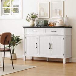 48 Inches Buffet Cabinet with Storage, Farmhouse Sideboard Buffet w/2 Drawers and 3 Doors, Wood Coffee Bar Cabinet with Adjustable Shelves, Sideboard 