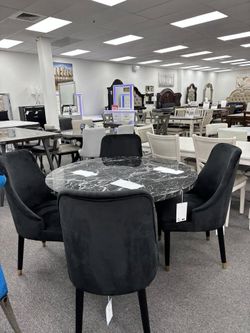 Contemporary design rich black round marble look dining table/dining set