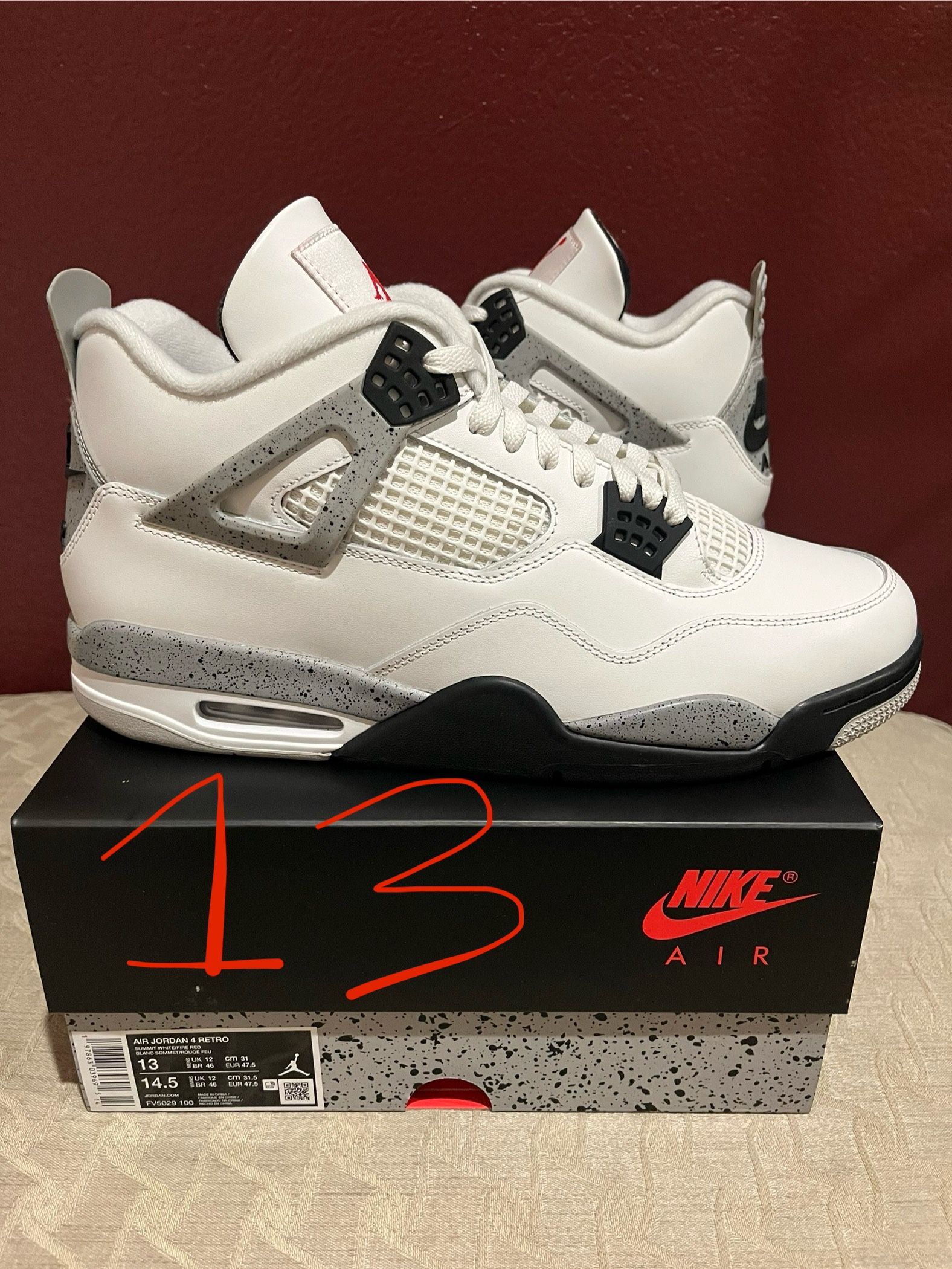 MENS SIZE 13 NIKE AIR JORDAN 4 RETRO WHITE CEMENT (2025)