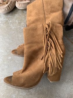 Leather fringe bootie shoes size 9