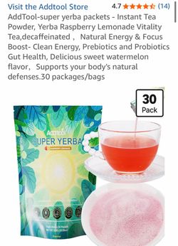 AddTool-super yerba packets - Instant Tea Powder, Yerba Raspberry Lemonade Vitality Tea,decaffeinated ，Natural Energy & Focus Boost- Clean Energy 30 p