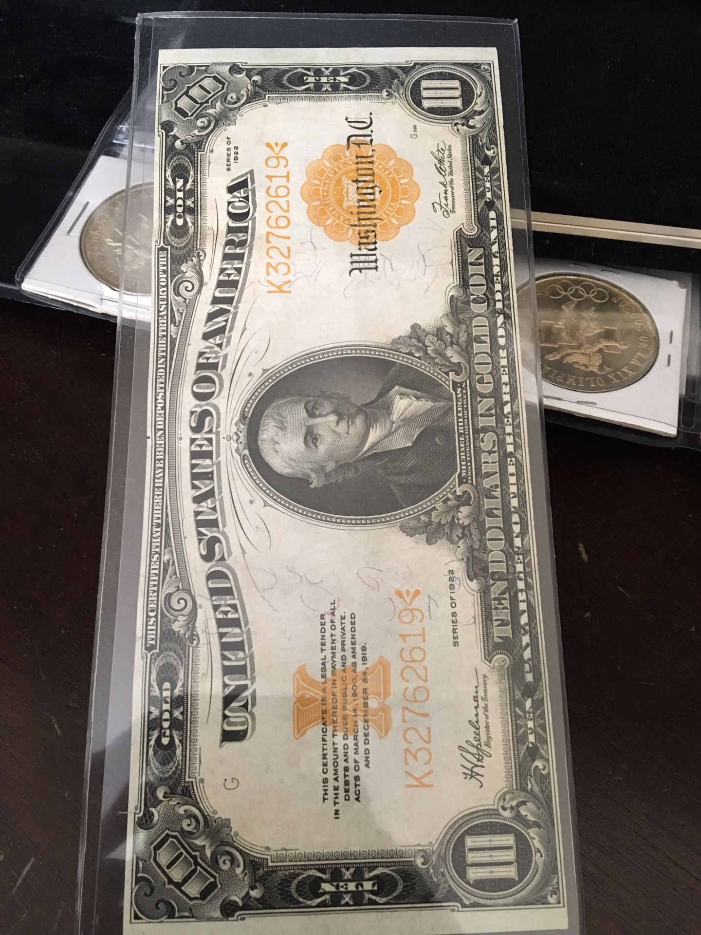 1922 $10 gold certificate XF-AU