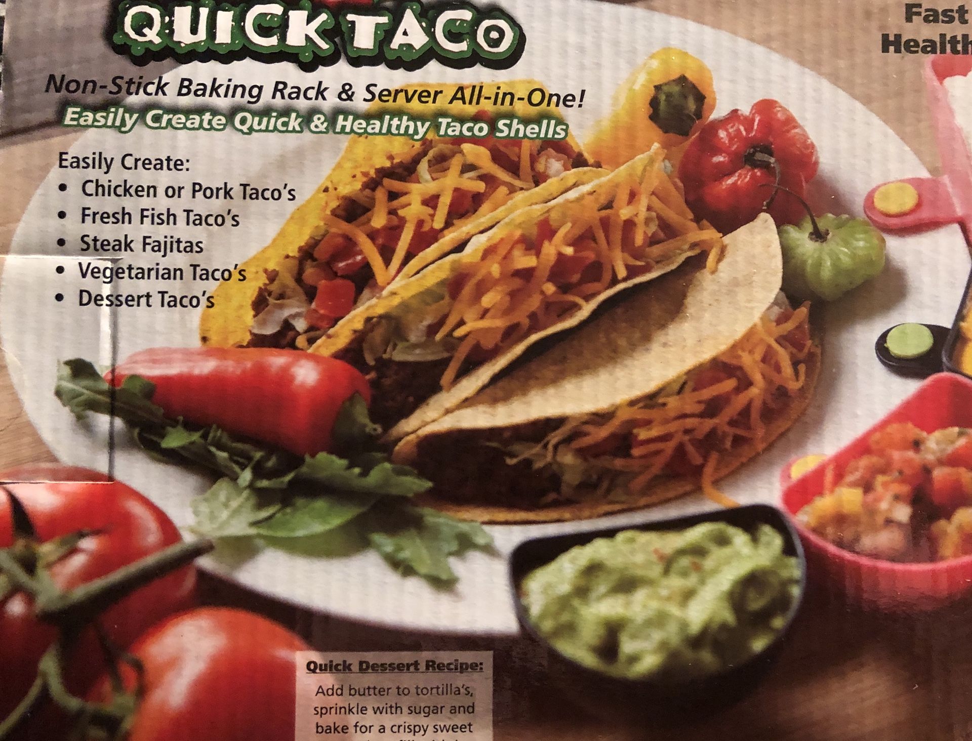 Quick Taco Baking Rack, Server, Recipe Book Assen on TV New in Box