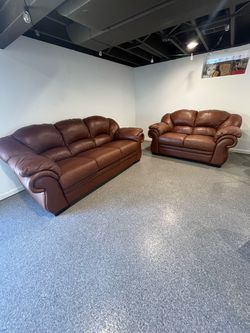 Genuine leather brown couch (sofa) and loveseat