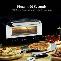 2025 Upgraded Pizza Oven, Indoor Pizza Oven Heats up to 840°F, Bake 12 Inch Pizzas in 90 Seconds, 6 Touchscreen Presets Countertop Electric Pizza Make