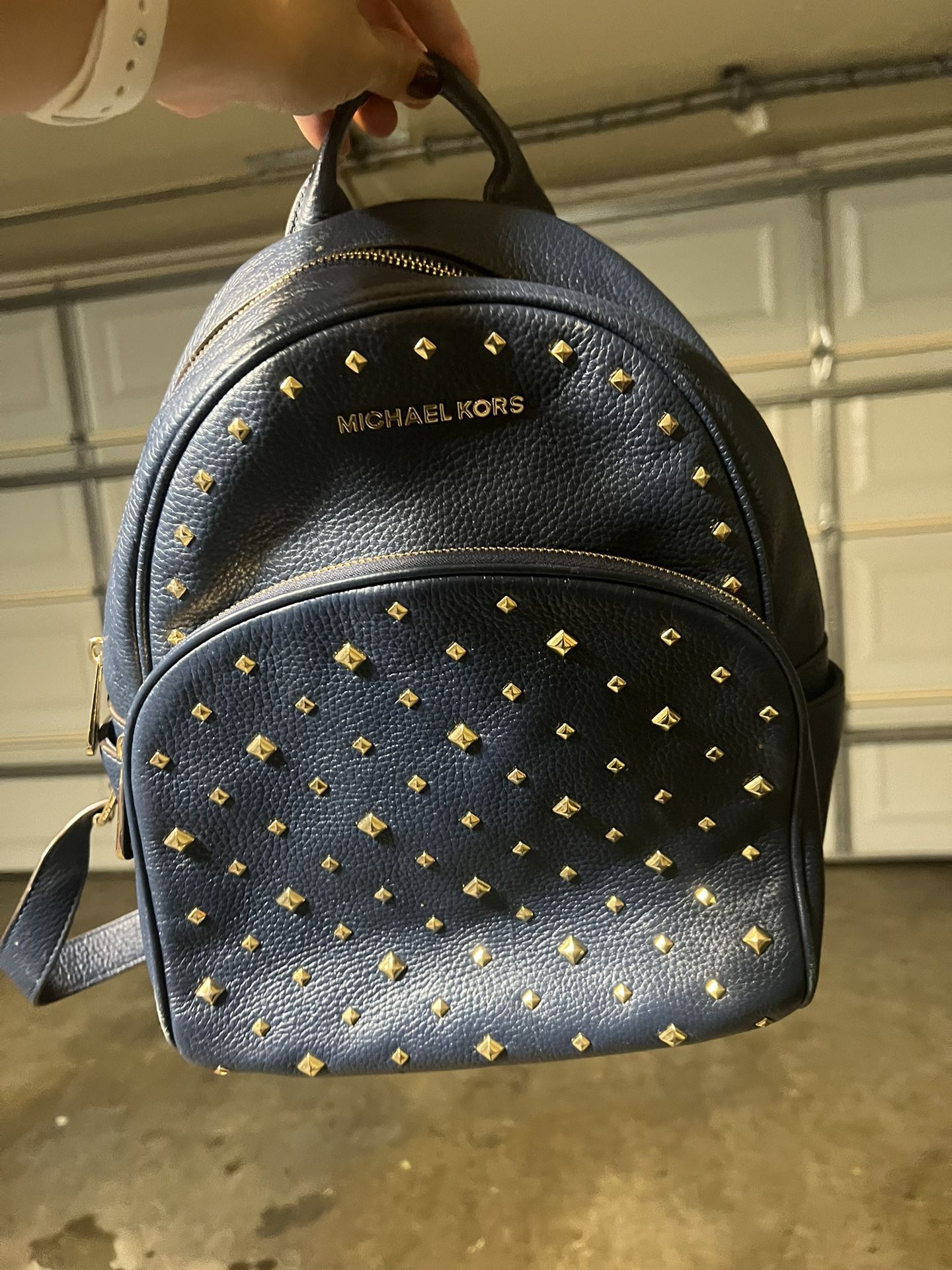 Michael Kors Blue Leather Gold Stud Backpack 