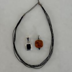 Silpada Sterling Silver Black Onyx Centerpiece Slide & Amber Pendant #S1285