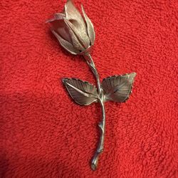 Vintage Silver Tone Rose Brooch, Signed By The Artist, Giovanni 