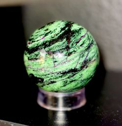 Ruby Zoisite Crystal Sphere – Vivid Green & Ruby Inclusions – Collector Grade – Polished Gemstone