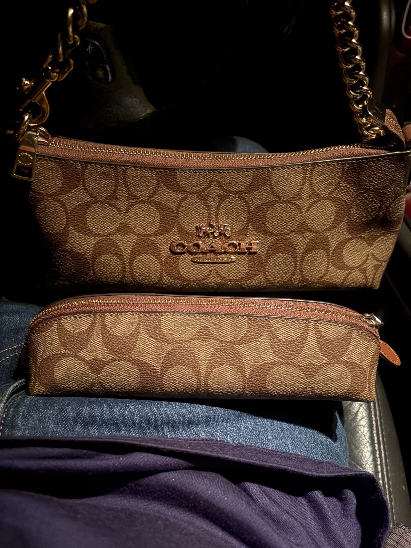 Coach Charlotte Shoulder Bag In Signature Canvas CL405 w/ Pencil Pouch