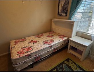 Twin Bed Set with Headboard and Nightstand