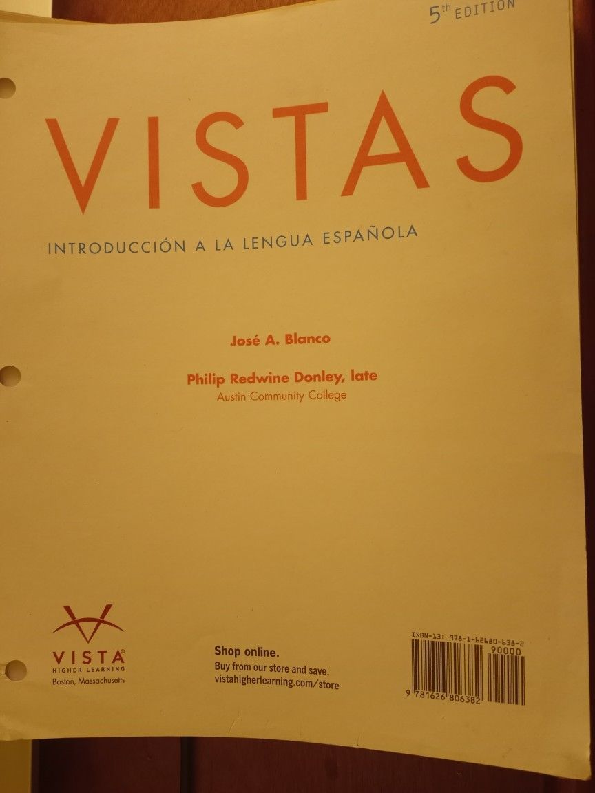 Vistas 5th Edition Introducción A La Lengua Española