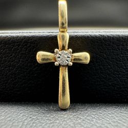 10K solid yellow gold Cross Pendant with 0.02 carat diamond