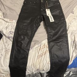 black Leather Purple Jeans Size 30