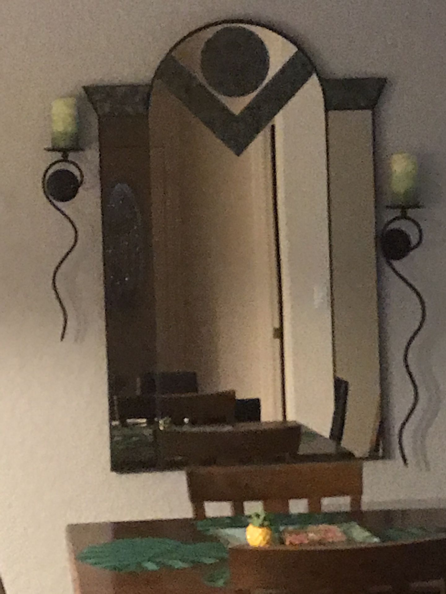 Large mirror and sconce (2) with candles.