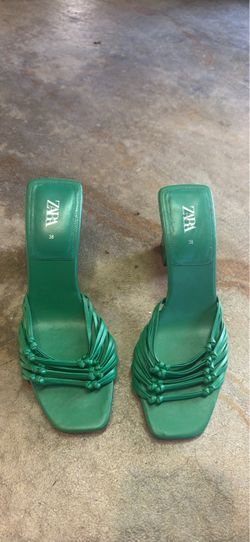 Zara Green Strappy Heeled Sandals