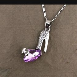 White Gold Plated High Heel Pendant Necklace 