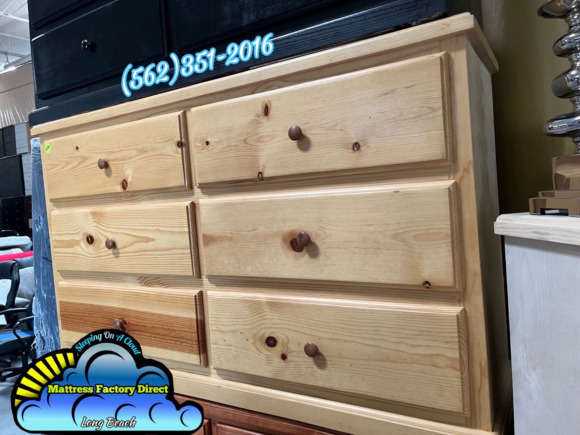 Six Drawer Natural Pinewood Dresser Cajonera Comoda