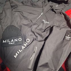 Large Black Designer Rain Resistant Hooded Jacket