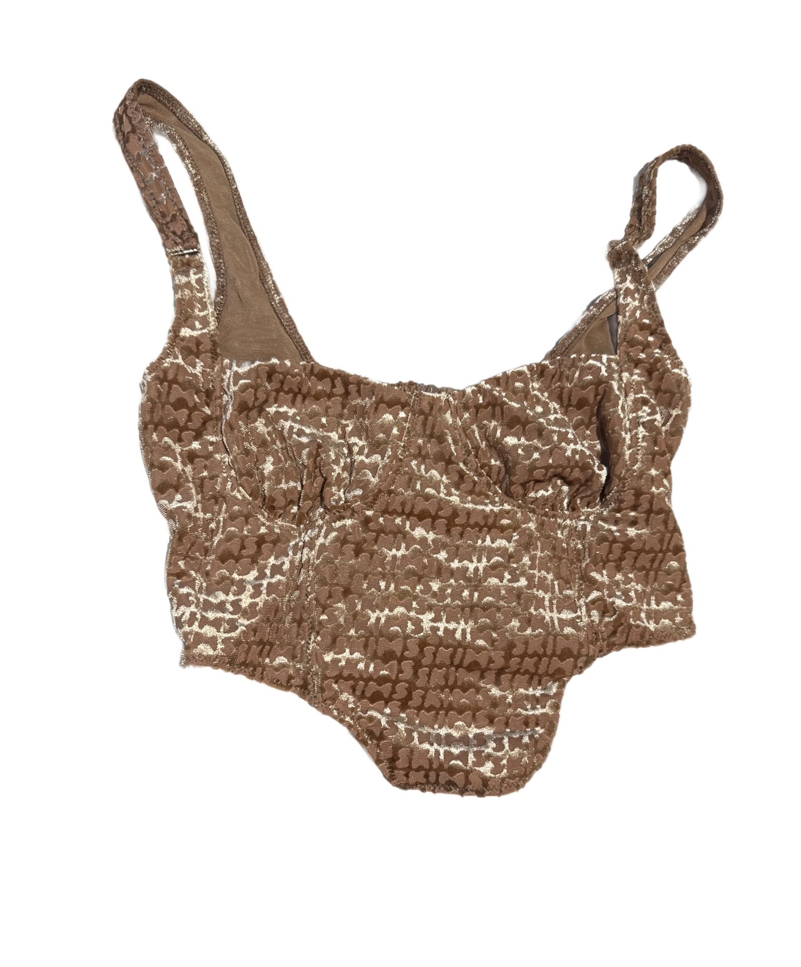 SKIMS Size Small Logo Velvet Zipper Corset Crop Top Chai NWT AP-BUS-1511