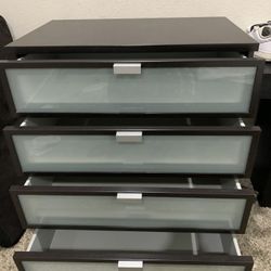 Modern 4-Drawer Dresser with Frosted Glass Fronts