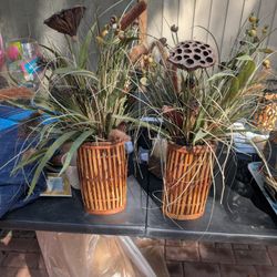 Bamboo Vases With Flowers. 20 Inches
